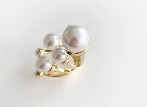 Crystal Exaggerated Geometric Opening Pearl Adjustable Irregular Ring CODE: KAR2495
