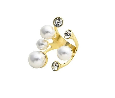 Crystal Exaggerated Geometric Opening Pearl Adjustable Irregular Ring CODE: KAR2495