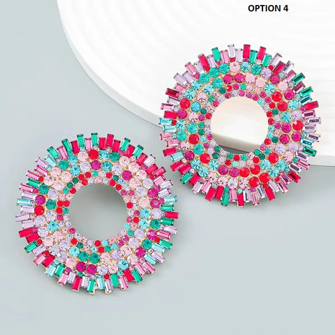 Rhinestone Fashion Gems Alloy Big Round Dangle Earring CODE: KAR2496