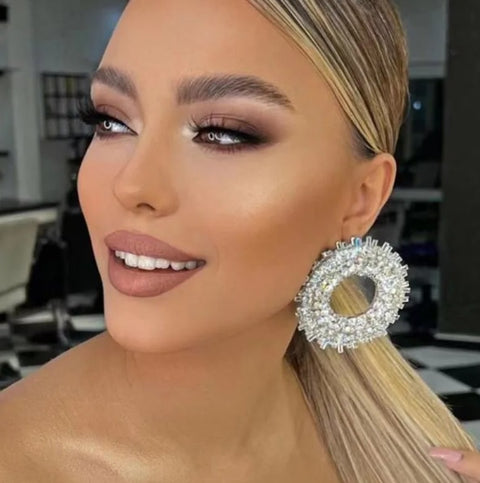 Rhinestone Fashion Gems Alloy Big Round Dangle Earring CODE: KAR2496