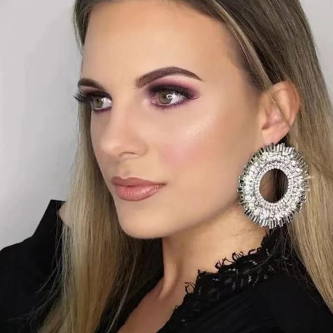 Rhinestone Fashion Gems Alloy Big Round Dangle Earring CODE: KAR2496