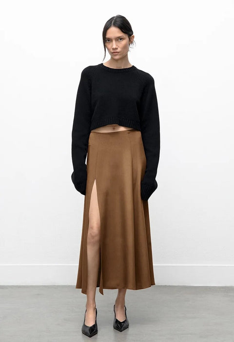 Sexy Autumn A-Line High Waist Slit Midi Skirt CODE: KAR2498