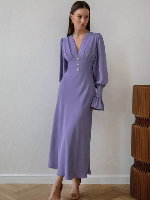 New Lantern V Neck Long Sleeve High Waist Slim Fit Ankle length Dress CODE: KAR2499