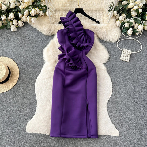 Summer Fashion Strapless Sleeveless Pleated Off Shoulder Ruffle Bodycon Dress CODE: KAR2503