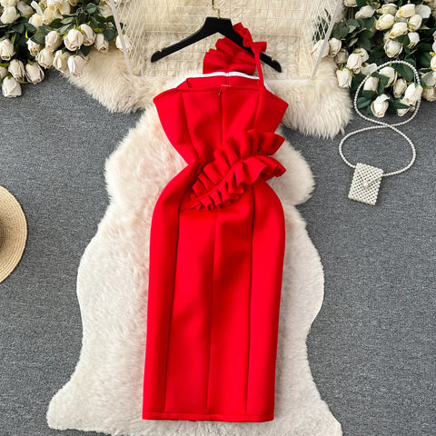 Summer Fashion Strapless Sleeveless Pleated Off Shoulder Ruffle Bodycon Dress CODE: KAR2503