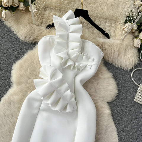 Summer Fashion Strapless Sleeveless Pleated Off Shoulder Ruffle Bodycon Dress CODE: KAR2503