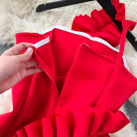Summer Fashion Strapless Sleeveless Pleated Off Shoulder Ruffle Bodycon Dress CODE: KAR2503