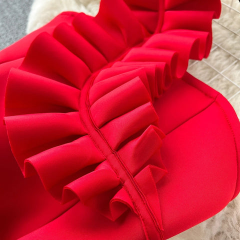 Summer Fashion Strapless Sleeveless Pleated Off Shoulder Ruffle Bodycon Dress CODE: KAR2503