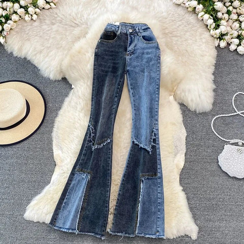 New Fashion Patchwork High Waist Boot-Cut Flare Stretch Trouser CODE: KAR2505