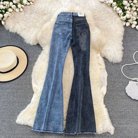 New Fashion Patchwork High Waist Boot-Cut Flare Stretch Trouser CODE: KAR2505