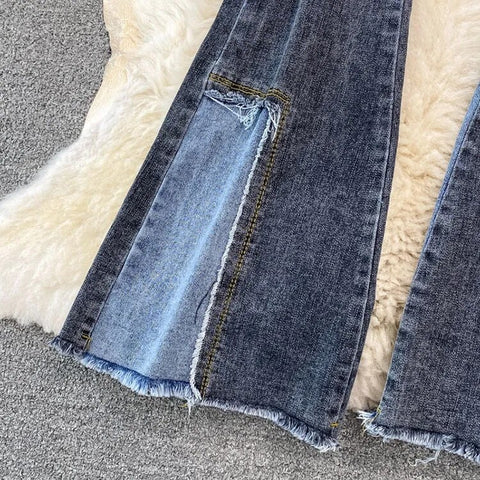 New Fashion Patchwork High Waist Boot-Cut Flare Stretch Trouser CODE: KAR2505