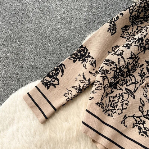 winter Fashion Floral print Hooded Zip cardigan sweater High Waist Wide Leg Pant Set CODE: KAR2506