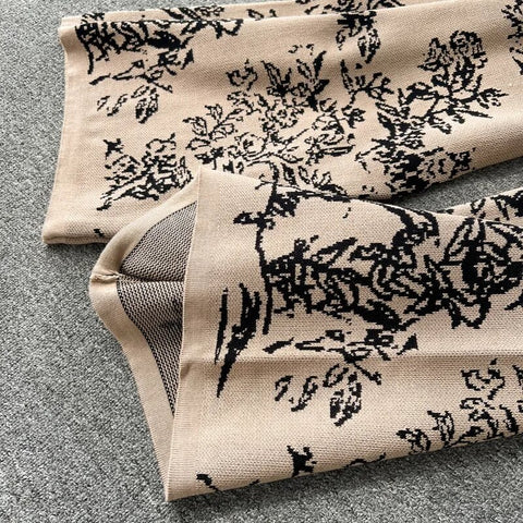 winter Fashion Floral print Hooded Zip cardigan sweater High Waist Wide Leg Pant Set CODE: KAR2506