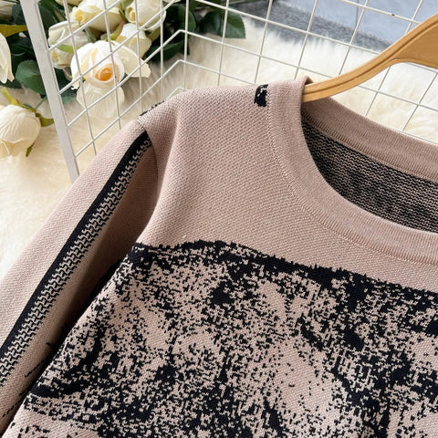 New Autumn Winter Knitted Printing Round Neck Fashion Knit Shirt + Wide Leg Pant Set CODE: KAR2507