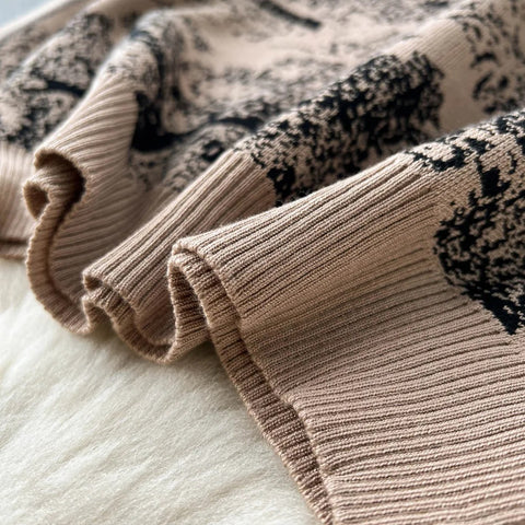 New Autumn Winter Knitted Printing Round Neck Fashion Knit Shirt + Wide Leg Pant Set CODE: KAR2507