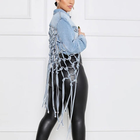 New Back Grid Tassel Long Sleeve Pocket Single Breasted Jacket CODE: KAR2510