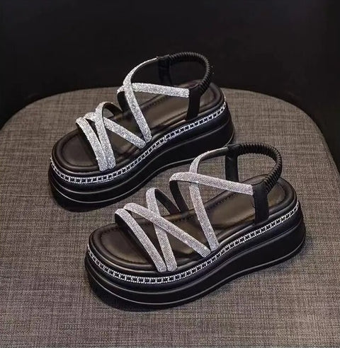 Summer Thick Bottom Rhinestones Open Toe Casual Sandal CODE: KAR2513