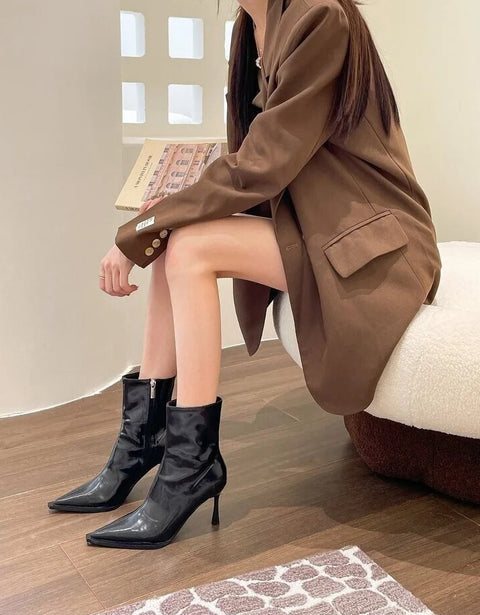 New Autumn Winter Ankle Fashion Pointed Toe Elegant Thin High Heel Short Boot CODE: KAR2514