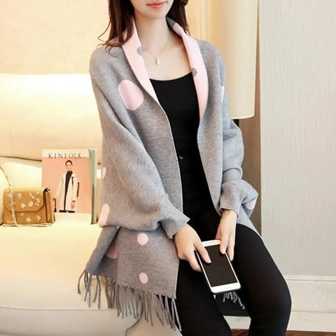 autumn and winter tassel knitted loose cardigan casual Cloak shawl CODE: KAR2515