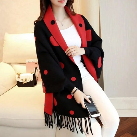 autumn and winter tassel knitted loose cardigan casual Cloak shawl CODE: KAR2515