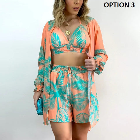 Sexy Casual Fashion Printed High Waist Bikini Long Sleeve Short 3 Pieces Set CODE: KAR2519