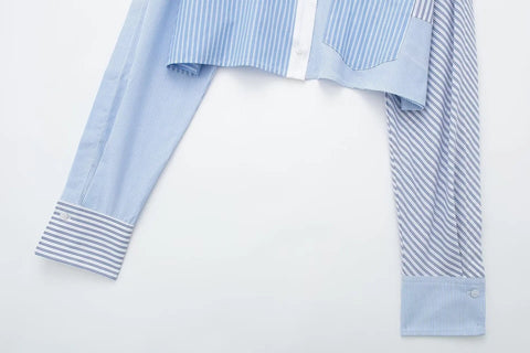 New Fashion  Basic Blue Stripe Shirt Loose Crop Top And Pent CODE: KAR2520