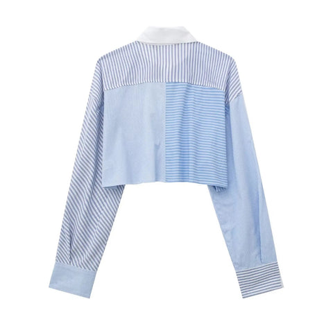 New Fashion  Basic Blue Stripe Shirt Loose Crop Top And Pent CODE: KAR2520