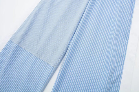 New Fashion  Basic Blue Stripe Shirt Loose Crop Top And Pent CODE: KAR2520