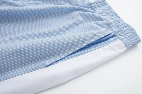 New Fashion  Basic Blue Stripe Shirt Loose Crop Top And Pent CODE: KAR2520