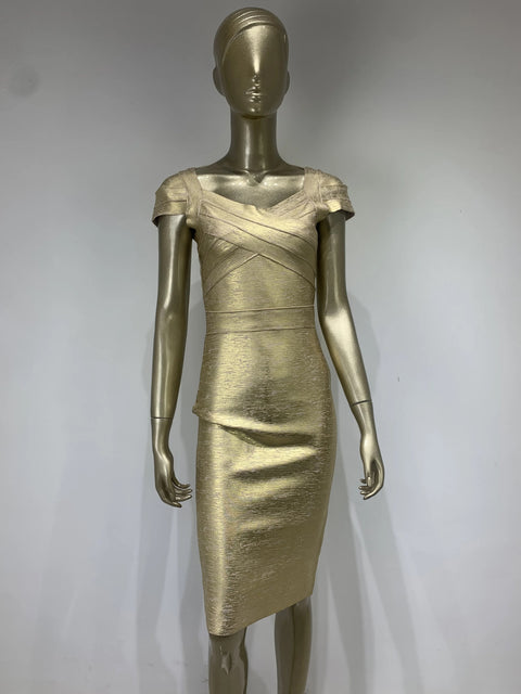 Summer Fashion Sexy Square Collar Bronzing Bodycon Bandage Dress CODE: KAR2526