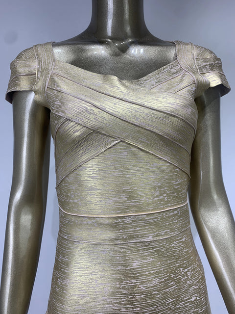 Summer Fashion Sexy Square Collar Bronzing Bodycon Bandage Dress CODE: KAR2526