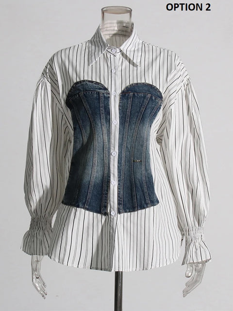 New Fashion Lapel Long Sleeve Spliced Single Breasted Patchwork Shirt CODE: KAR2527