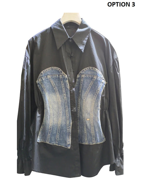 New Fashion Lapel Long Sleeve Spliced Single Breasted Patchwork Shirt CODE: KAR2527