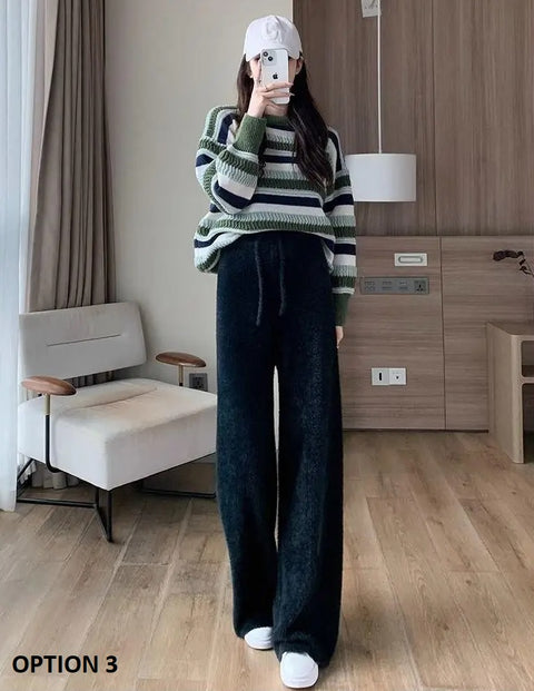Autumn Winter Loose Drape Casual Knitted Thickened Wide-Leg Pant CODE: KAR2529