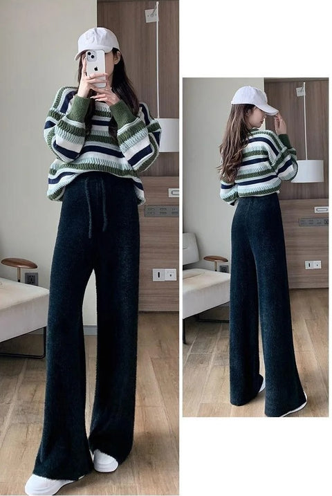 Autumn Winter Loose Drape Casual Knitted Thickened Wide-Leg Pant CODE: KAR2529