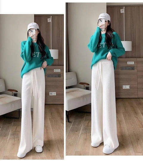 Autumn Winter Loose Drape Casual Knitted Thickened Wide-Leg Pant CODE: KAR2529