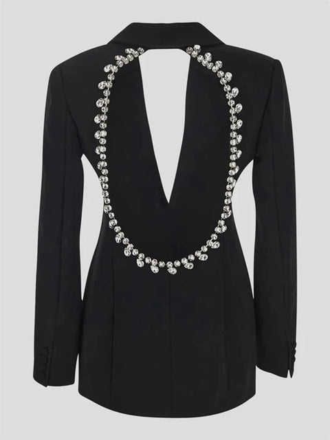 New Autumn Fashion Notched Hollow Out Full Sleeve Backless Diamonds Blazer CODE: KAR2531