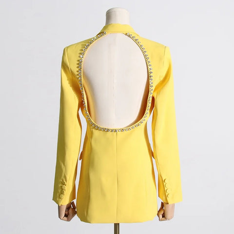 New Autumn Fashion Notched Hollow Out Full Sleeve Backless Diamonds Blazer CODE: KAR2531