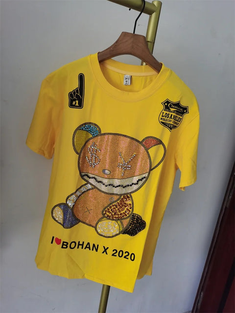 Summer Harajuku Bear Diamonds Loose T Shirt CODE: KAR2532