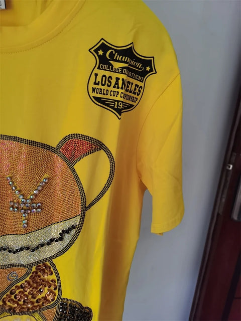Summer Harajuku Bear Diamonds Loose T Shirt CODE: KAR2532