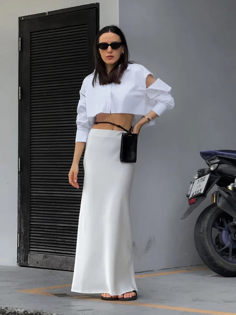Elegant Summer Fashion Casual High Waist Solid Long Skirt CODE: KAR2534