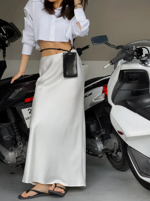 Elegant Summer Fashion Casual High Waist Solid Long Skirt CODE: KAR2534