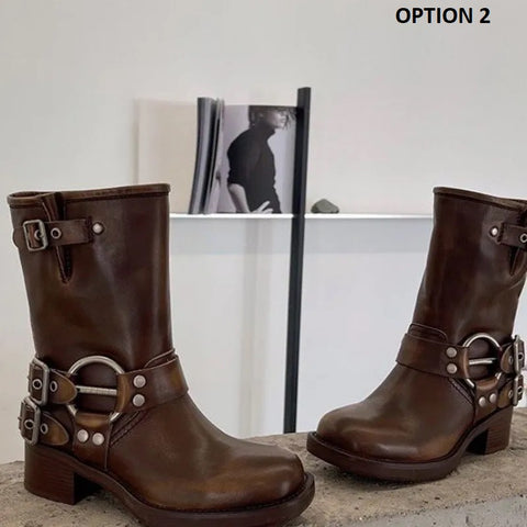 Autumn Winter Hot Punk Gothic Knee High Buckle Mid Calf Boot CODE: KAR2536
