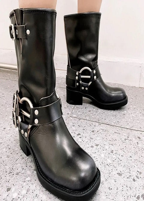 Autumn Winter Hot Punk Gothic Knee High Buckle Mid Calf Boot CODE: KAR2536