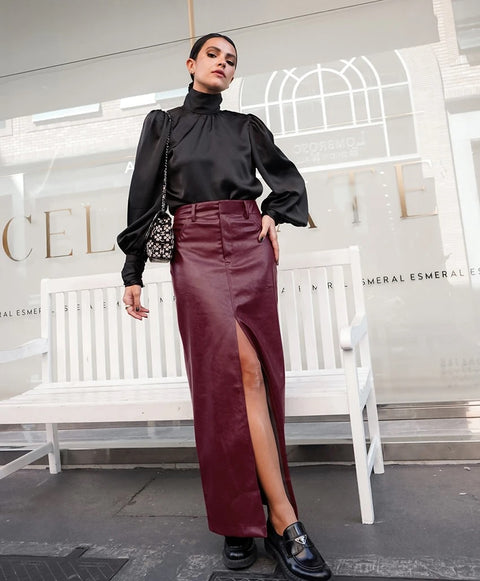 Autumn Winter Casual High Waist Slit Skirt CODE: KAR2541