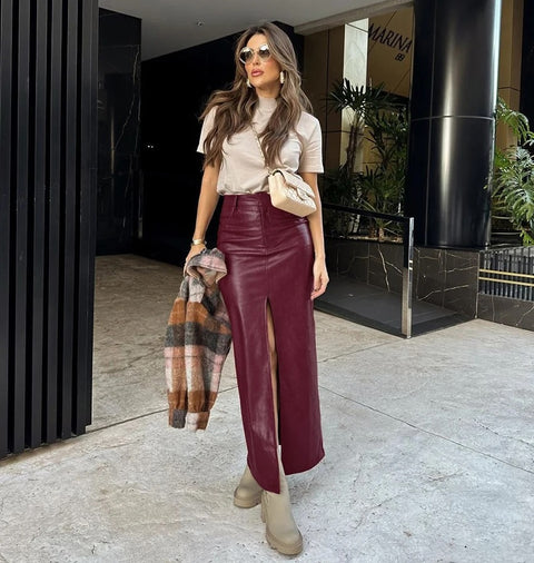 Autumn Winter Casual High Waist Slit Skirt CODE: KAR2541