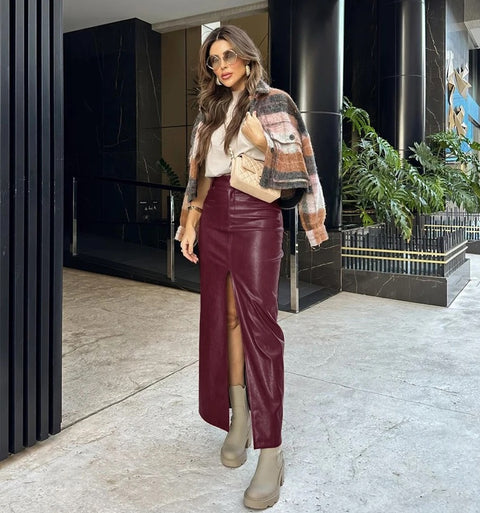 Autumn Winter Casual High Waist Slit Skirt CODE: KAR2541