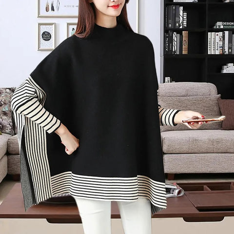 New Autumn And Winter Turtleneck Stripe Loose Knitted Pullover CODE: KAR2544