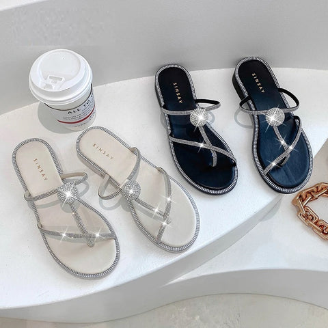 Summer Luxury Fashion Crystals Big Havaiana Peep Toe Mule Flat CODE: KAR2545