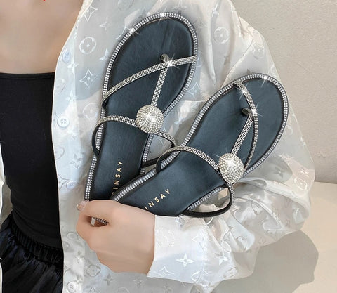 Summer Luxury Fashion Crystals Big Havaiana Peep Toe Mule Flat CODE: KAR2545